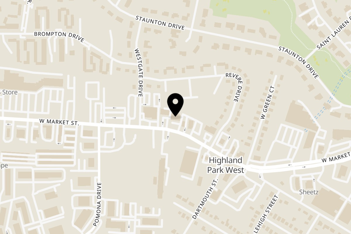 Map showing the location of Carniceria & Taqueria El Kora on 4516 W Market St in Greensboro